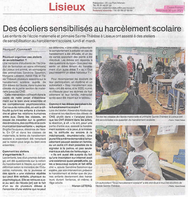 Des écoliers sensibilisés au harcèlement scolaire par des étudiants de l'IFPS Lisieux - Ouest-France